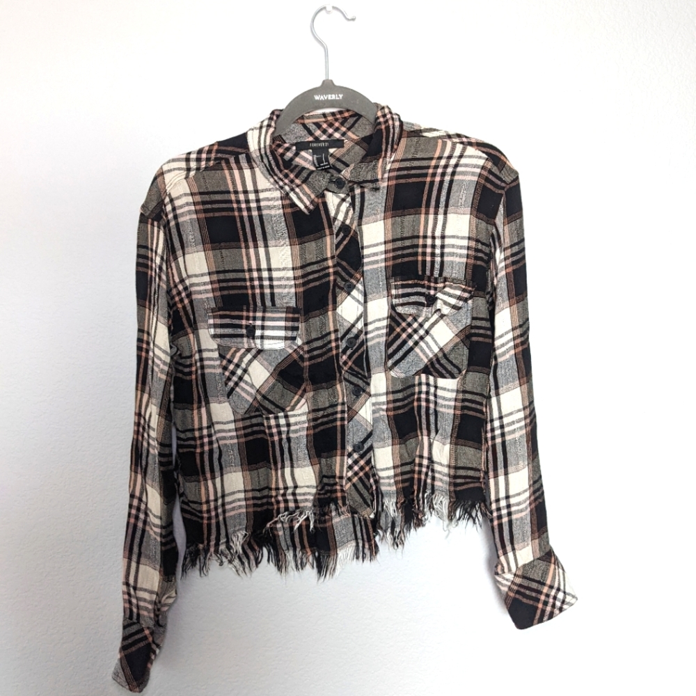Distressed Cropped Flannel